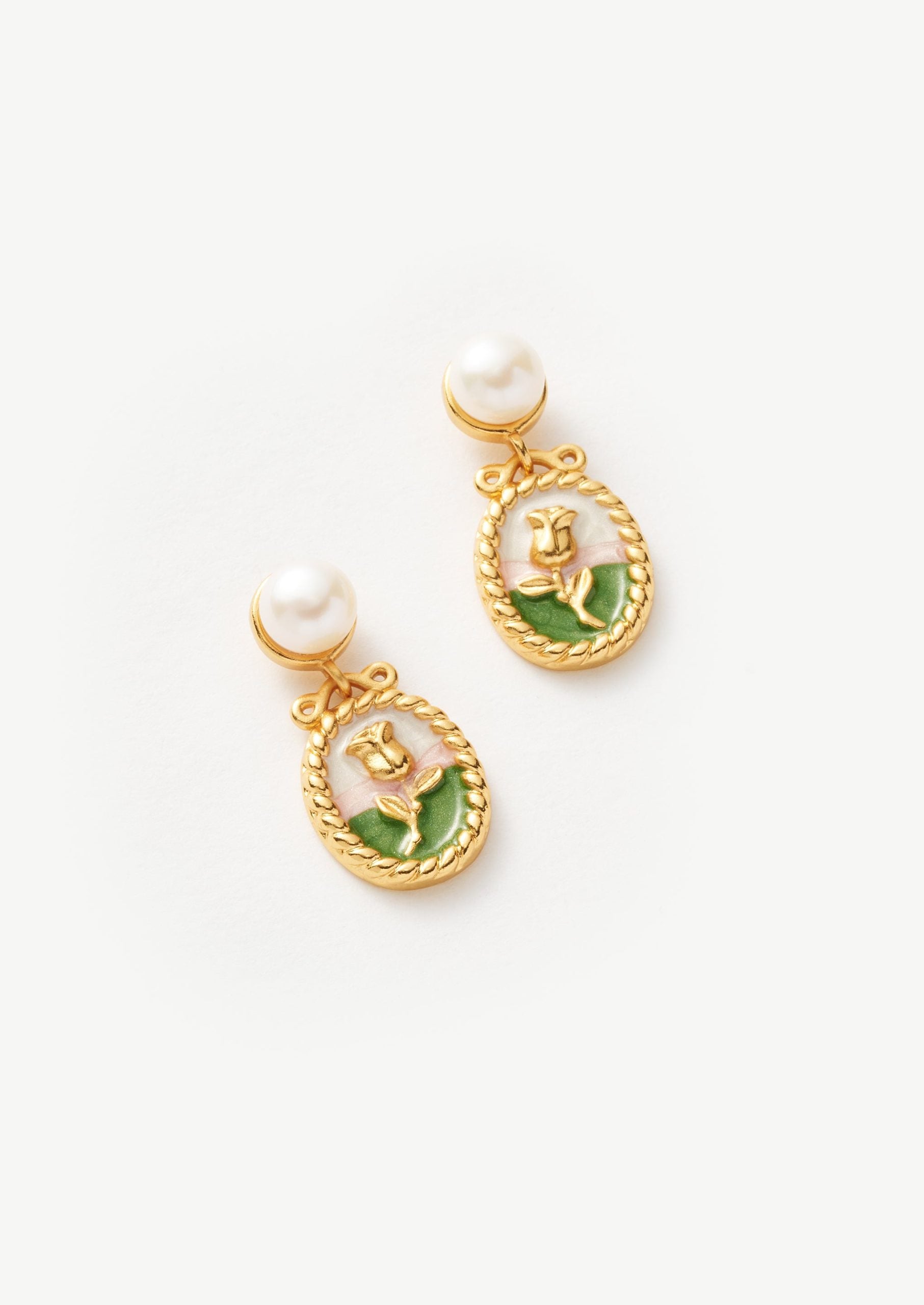 18K Gold-Plated Brass Rose Wreath Stud Earrings with Imitation Pearl