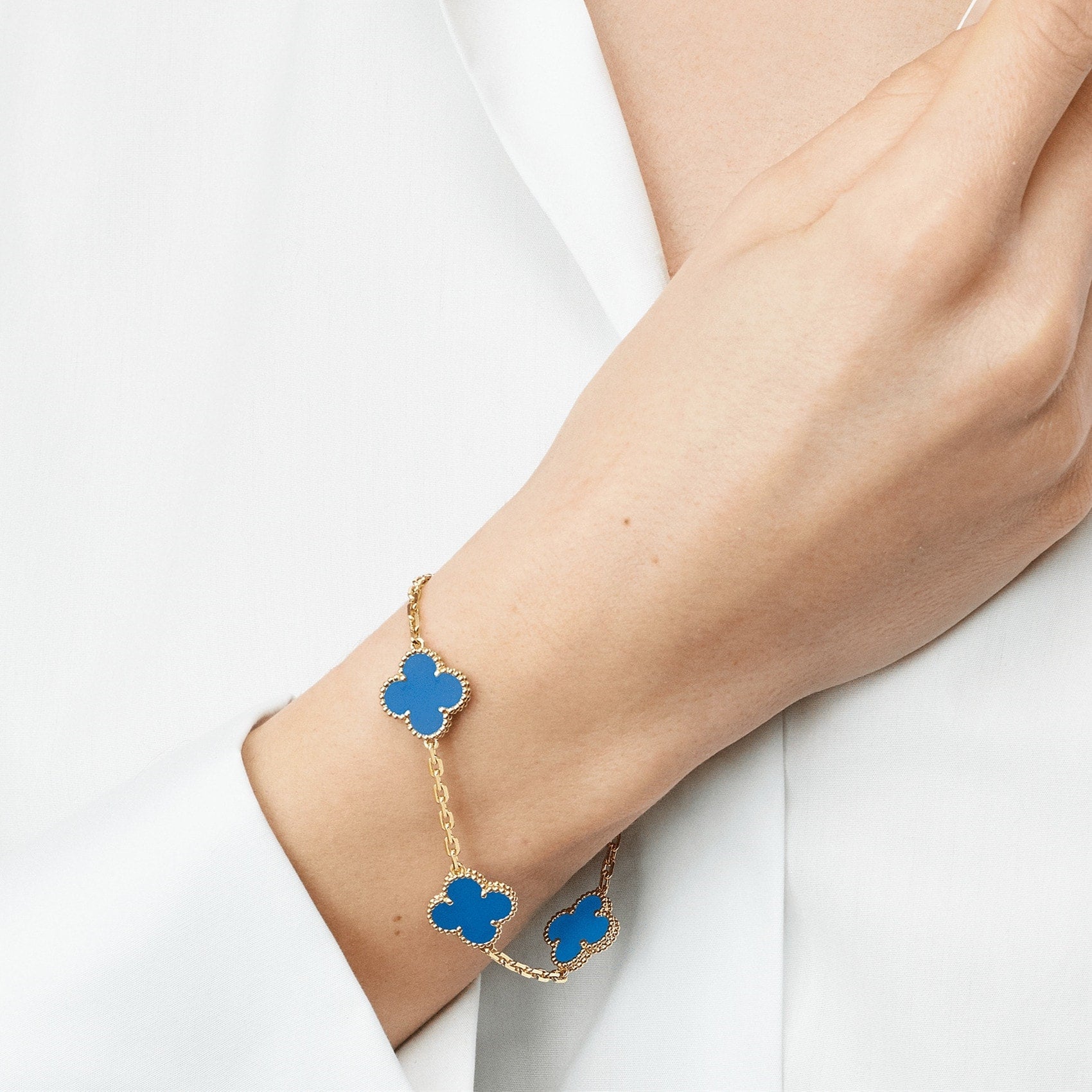 Clover Motif Bracelet, Sterling Silver, 18K Gold Plated - Symbol of Luck & Elegance