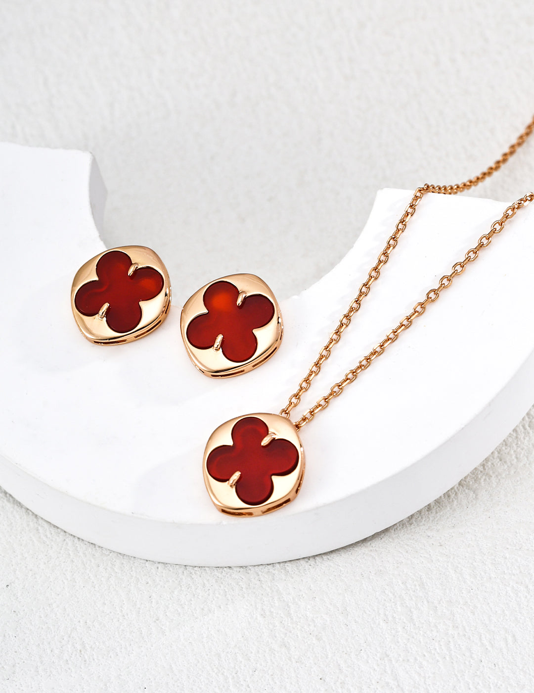 S925 Lucky Four-leaf Clover Jewelry Set – Adjustable Necklace & Earring