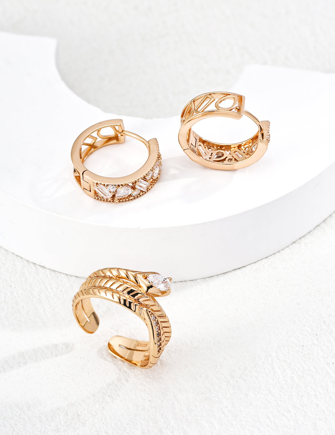 S925 Sterling Silver Stacked Cubic Zirconia jewelry set-Ring & Earrings
