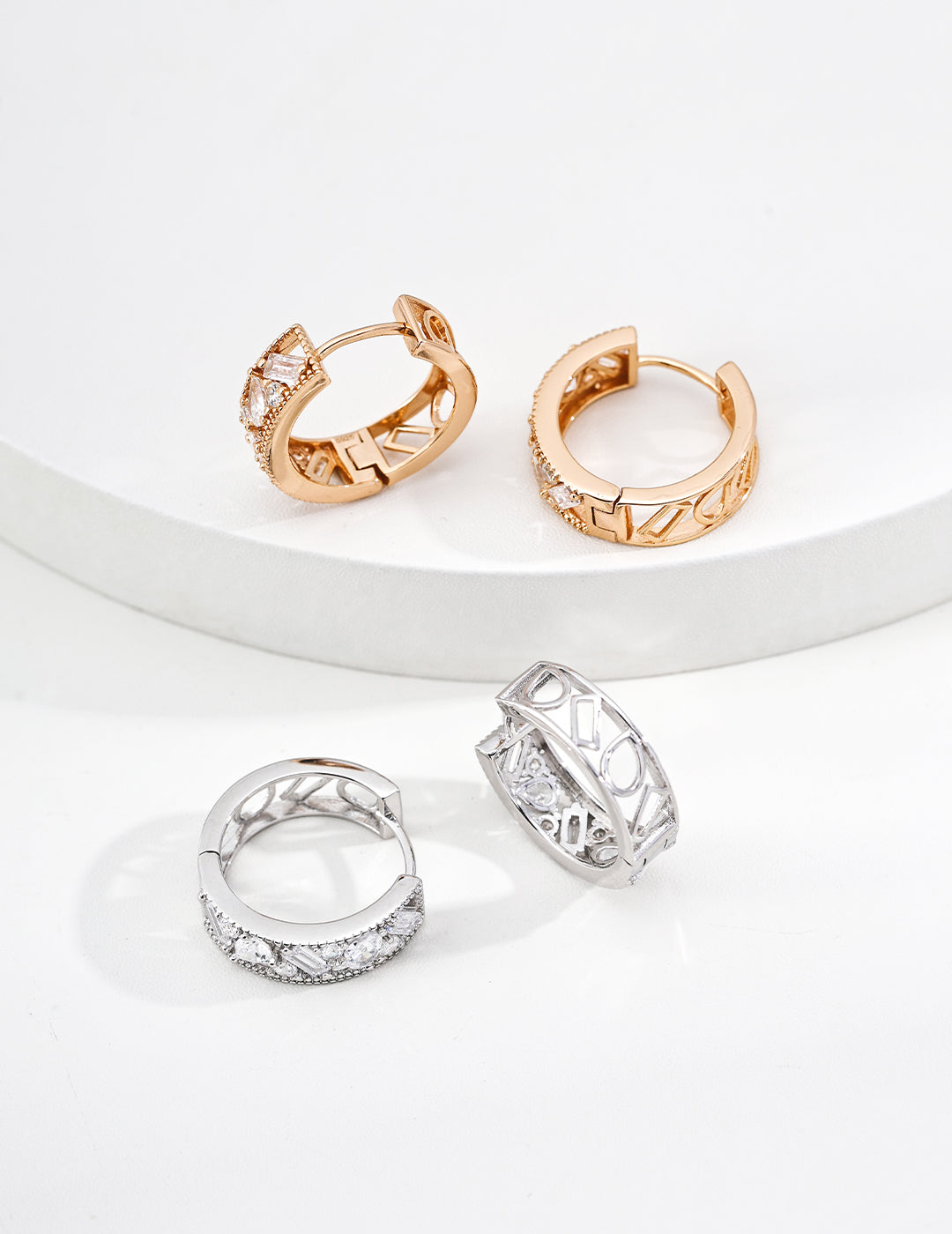 S925 Sterling Silver Stacked Cubic Zirconia jewelry set-Ring & Earrings