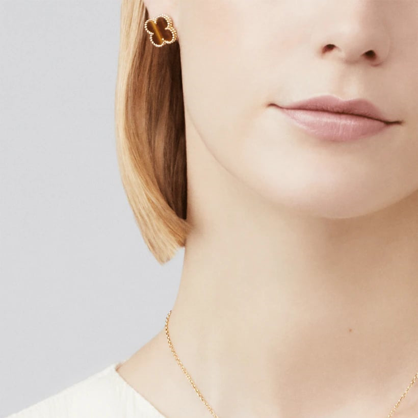 Clover Leaf Earrings, 925 Silver, 18K Gold Plated