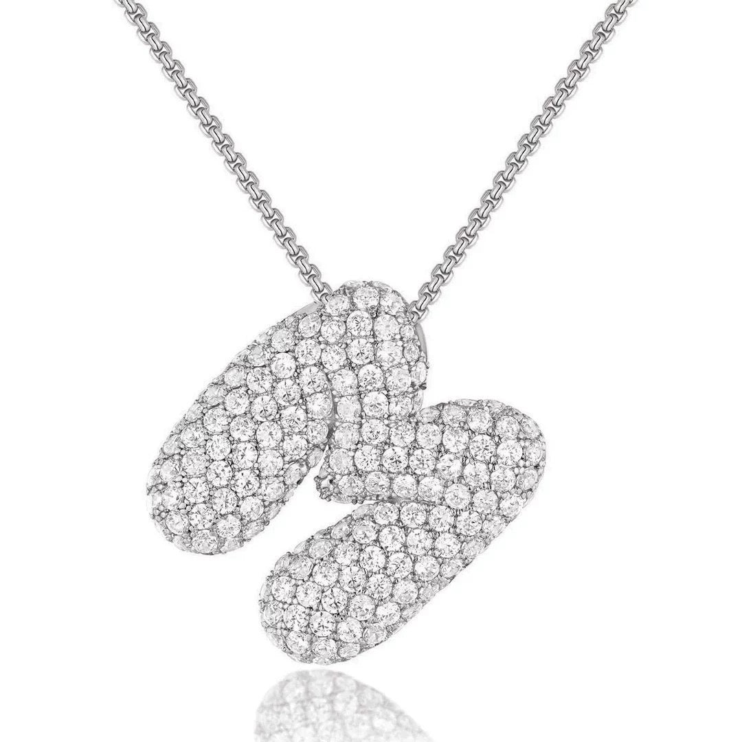 Fashion Bubble Letter Necklace – 26 Initial Pendant with Sparkling Zircon Design
