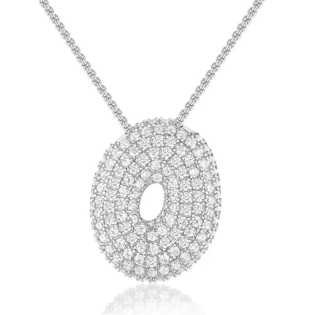 Fashion Bubble Letter Necklace – 26 Initial Pendant with Sparkling Zircon Design