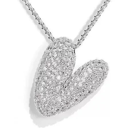 Fashion Bubble Letter Necklace – 26 Initial Pendant with Sparkling Zircon Design