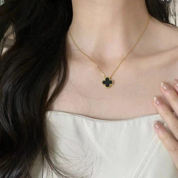925 Silver, Clover Leaf Necklace, 18K Gold Plated, 1 Motif
