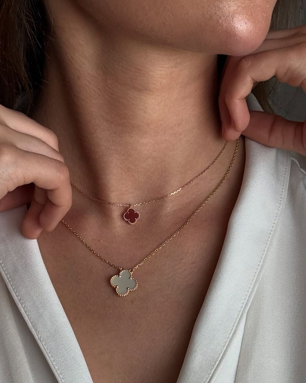 925 Silver, Clover Leaf Necklace, 18K Gold Plated, 1 Motif