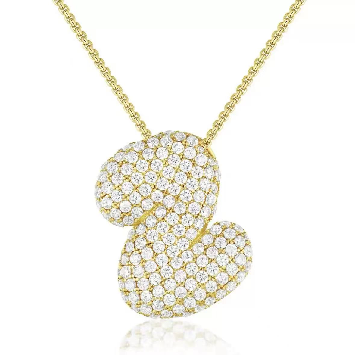 Fashion Bubble Letter Necklace – 26 Initial Pendant with Sparkling Zircon Design
