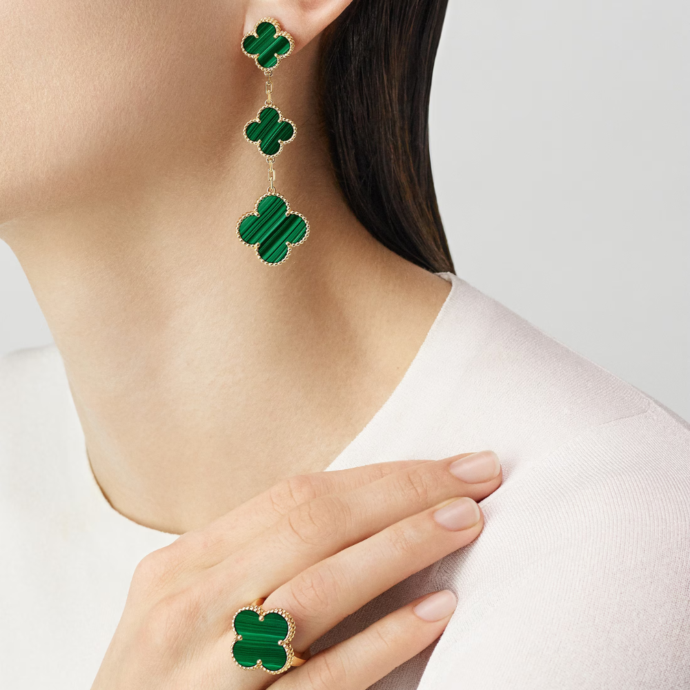 Clover Leaf Earrings, 925 Silver, 18K Gold Plated