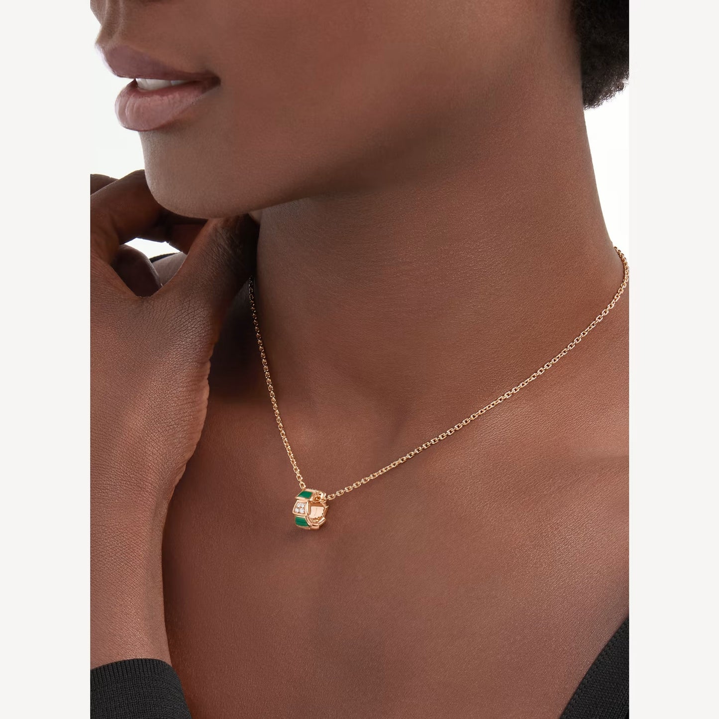 Chivo Boutique Serpenti Necklace,925 Silver,18k Rose Gold Plated,Green Agate