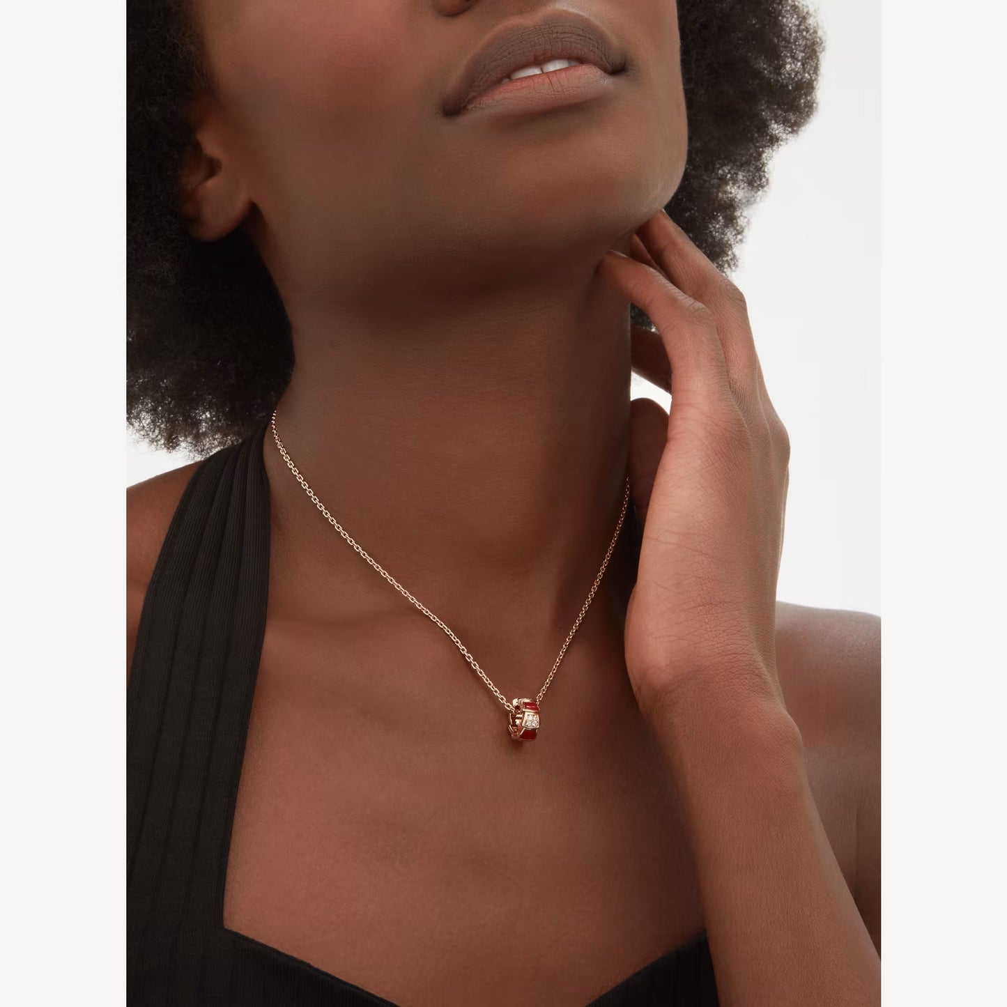 Chivo Boutique Serpenti Necklace,925 Silver,18k Rose Gold Plated,Red Agate