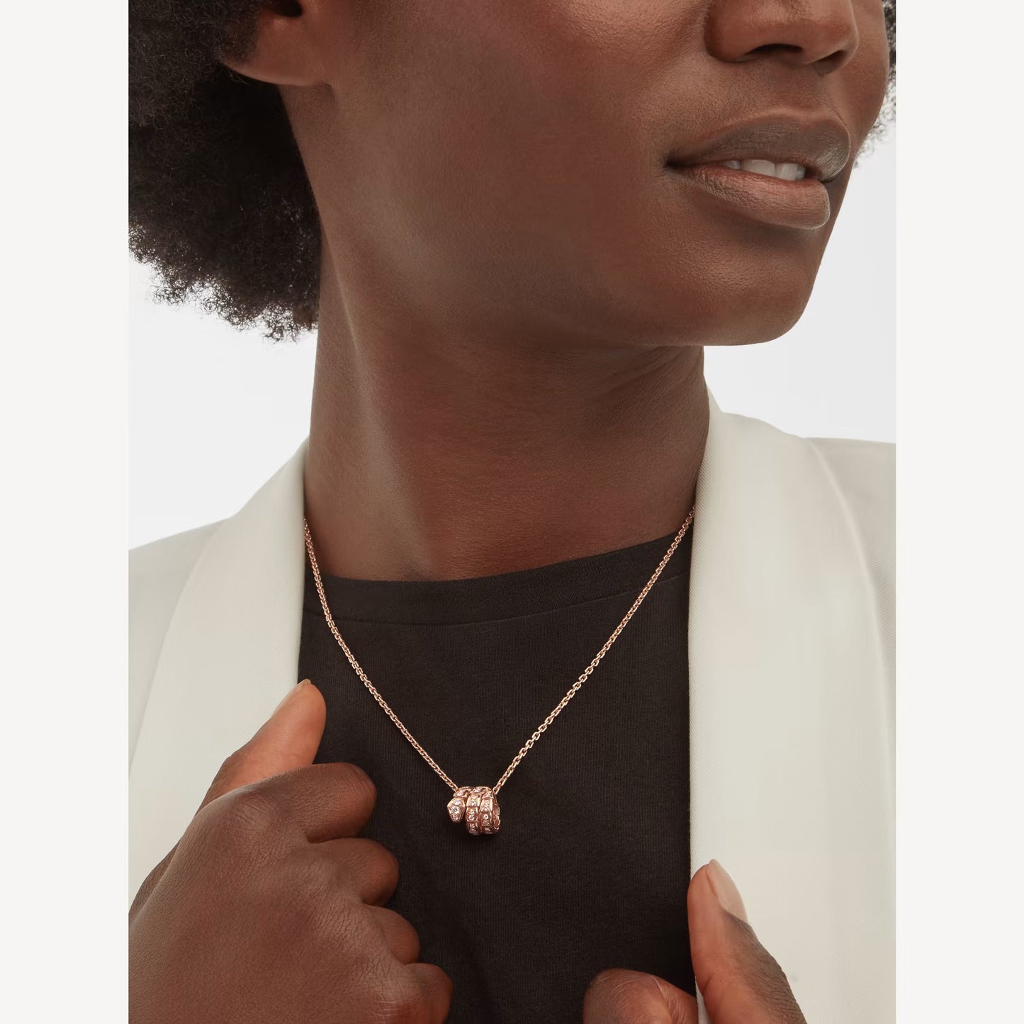 Chivo Boutique Serpenti Necklace,925 Silver,18k Rose Gold Plated,Cubic Zircon Paved