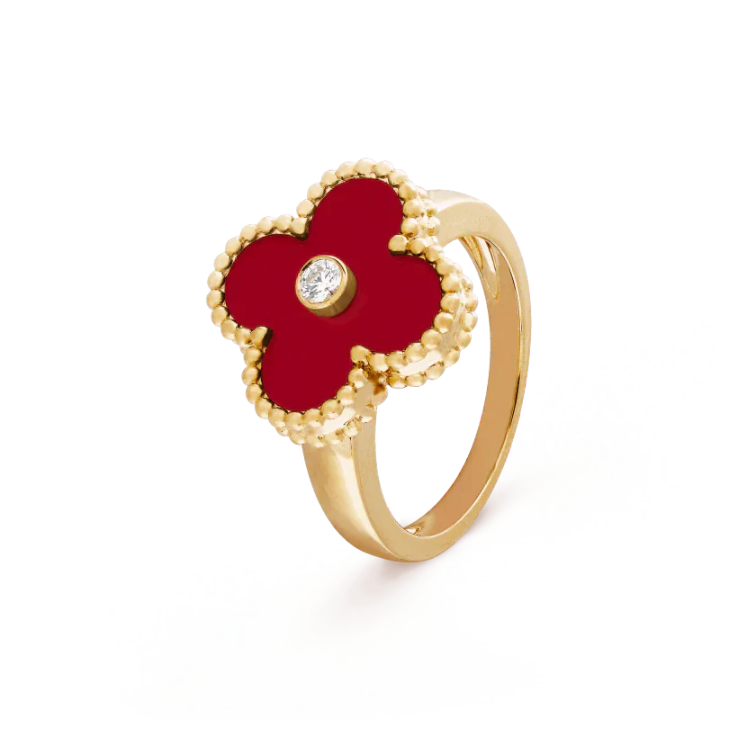 Clover Motif Ring, Sterling Silver, 18K Gold Plated - Symbol of Luck & Elegance