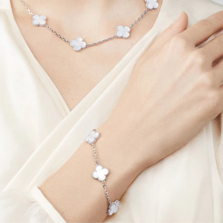 Clover Motif Bracelet, Sterling Silver, 18K Gold Plated - Symbol of Luck & Elegance