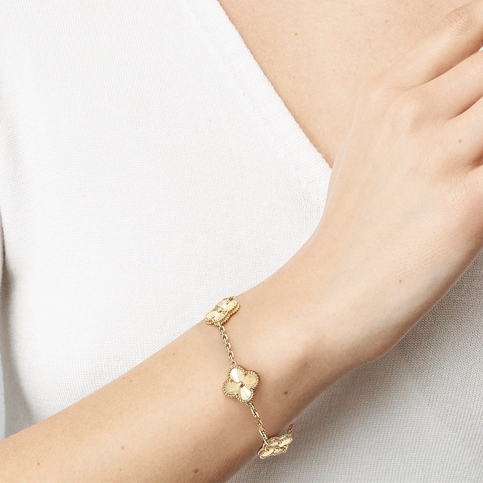 Clover Motif Bracelet, Sterling Silver, 18K Gold Plated - Symbol of Luck & Elegance