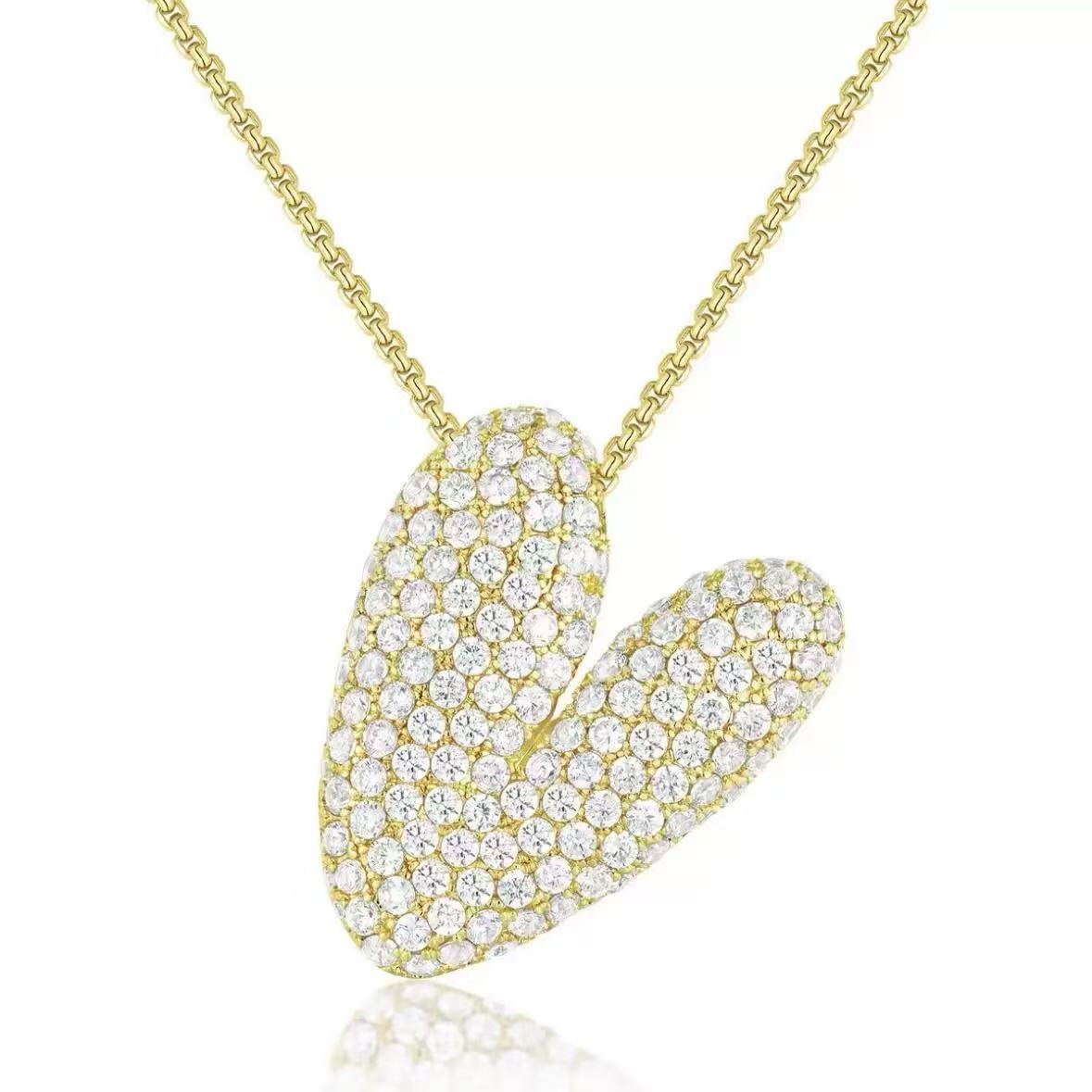 Fashion Bubble Letter Necklace – 26 Initial Pendant with Sparkling Zircon Design
