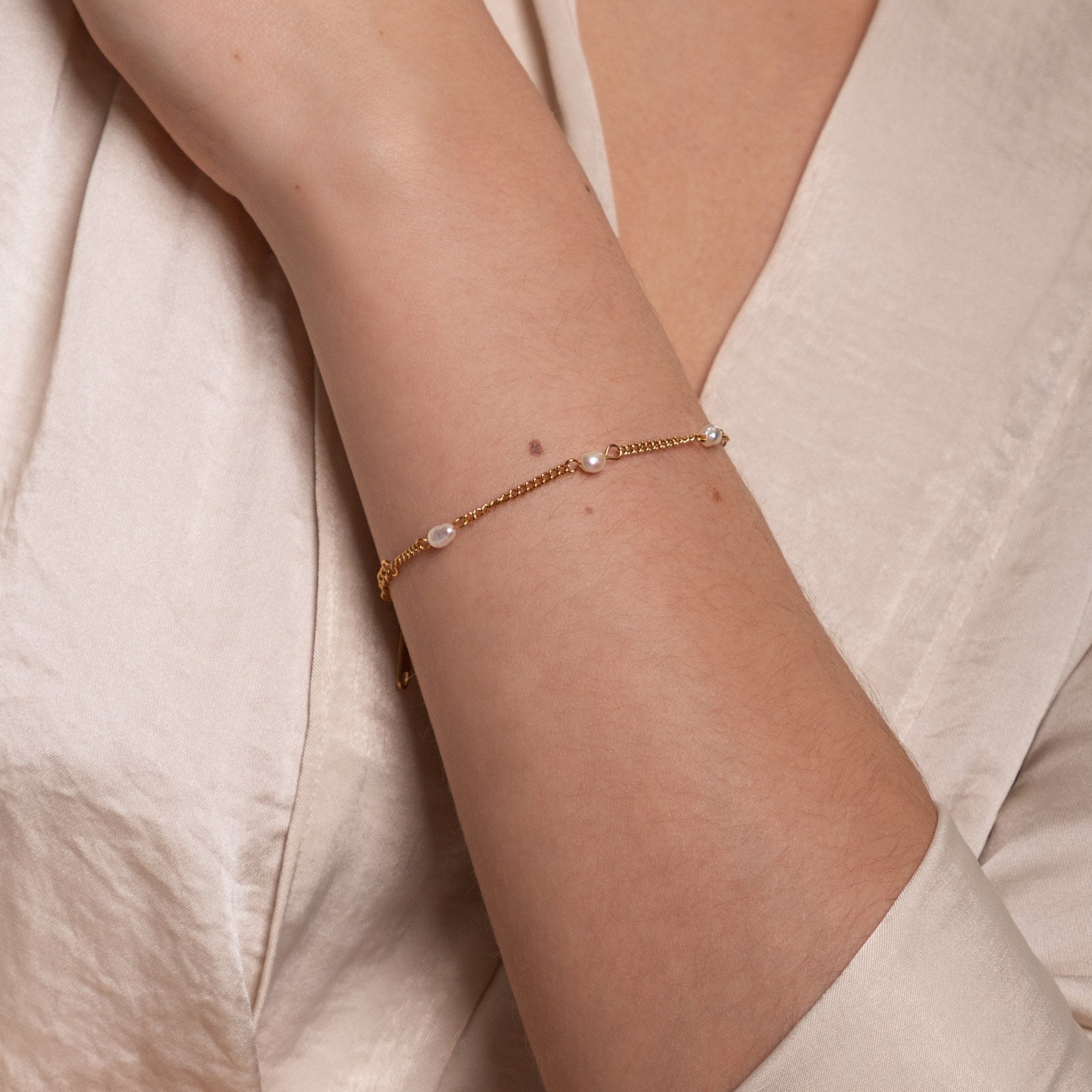 18K Gold PVD & Silver-Tone Stainless Steel Freshwater Pearl Bracelet