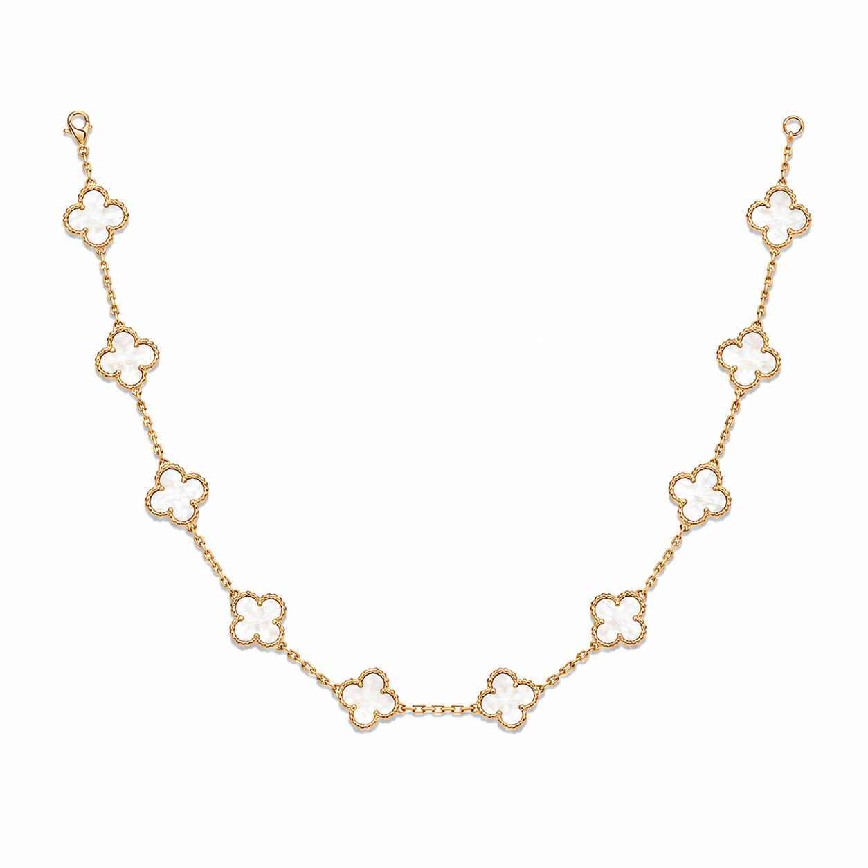 10 Motif Clover Leaf Necklace, 925 Silver, 18K Gold Plated
