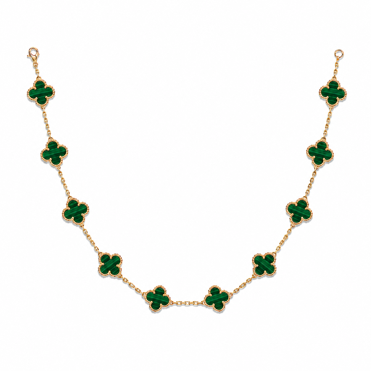 10 Motif Clover Leaf Necklace, 925 Silver, 18K Gold Plated