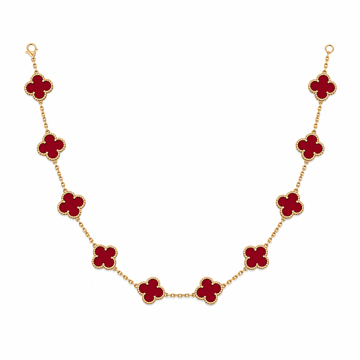 10 Motif Clover Leaf Necklace, 925 Silver, 18K Gold Plated