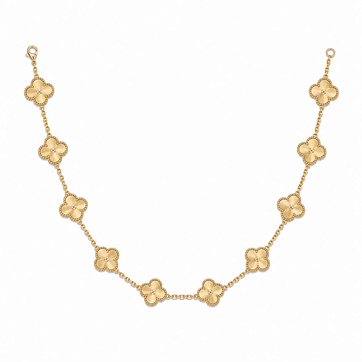10 Motif Clover Leaf Necklace, 925 Silver, 18K Gold Plated