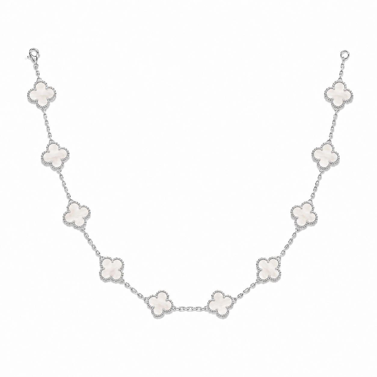 10 Motif Clover Leaf Necklace, 925 Silver, 18K Gold Plated