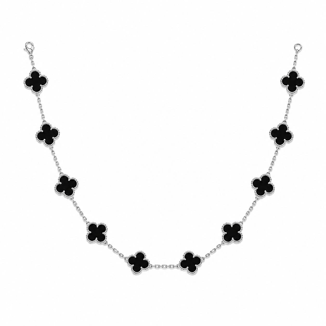10 Motif Clover Leaf Necklace, 925 Silver, 18K Gold Plated