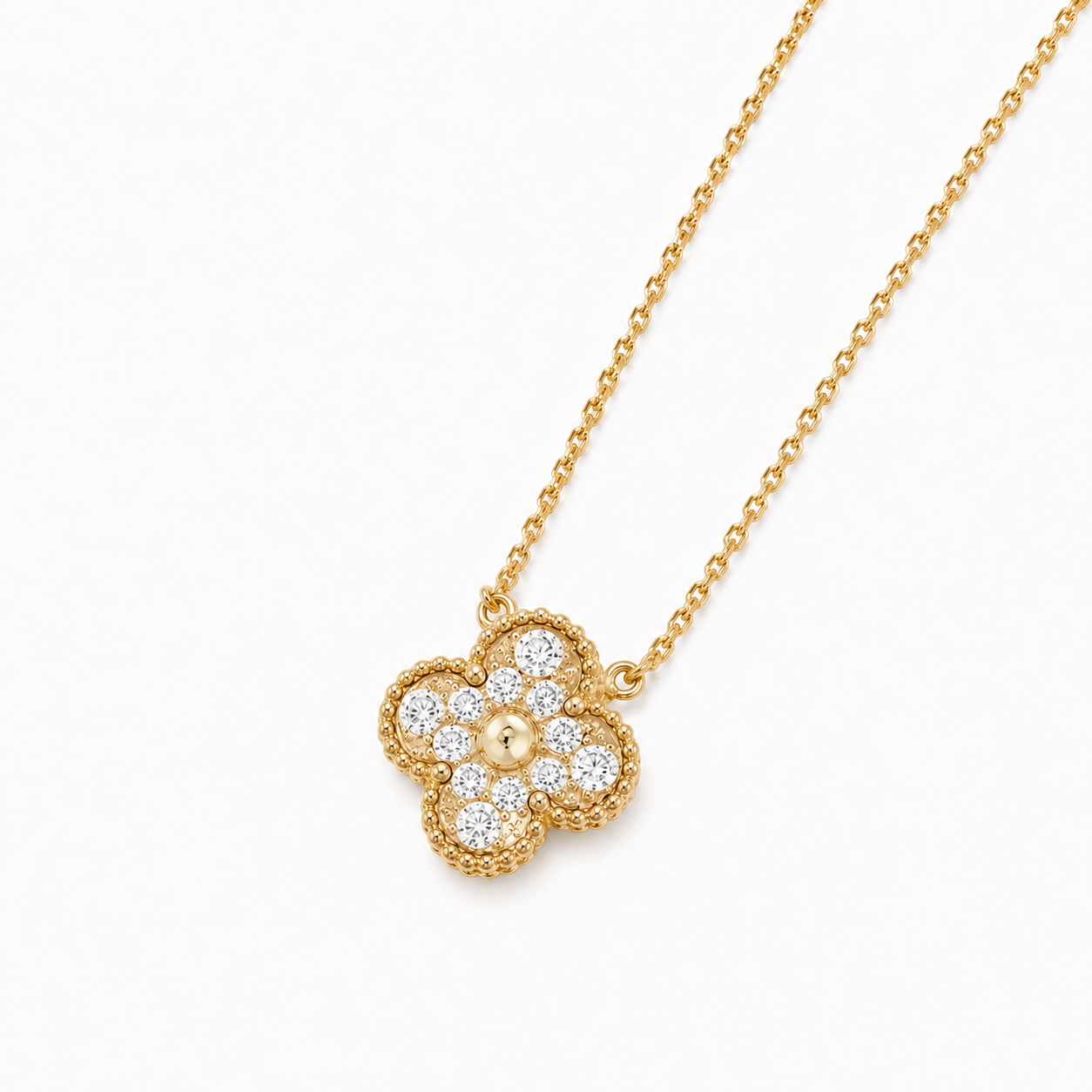 925 Silver, Lucky Clover Leaf Necklace, 18K Gold Plated
