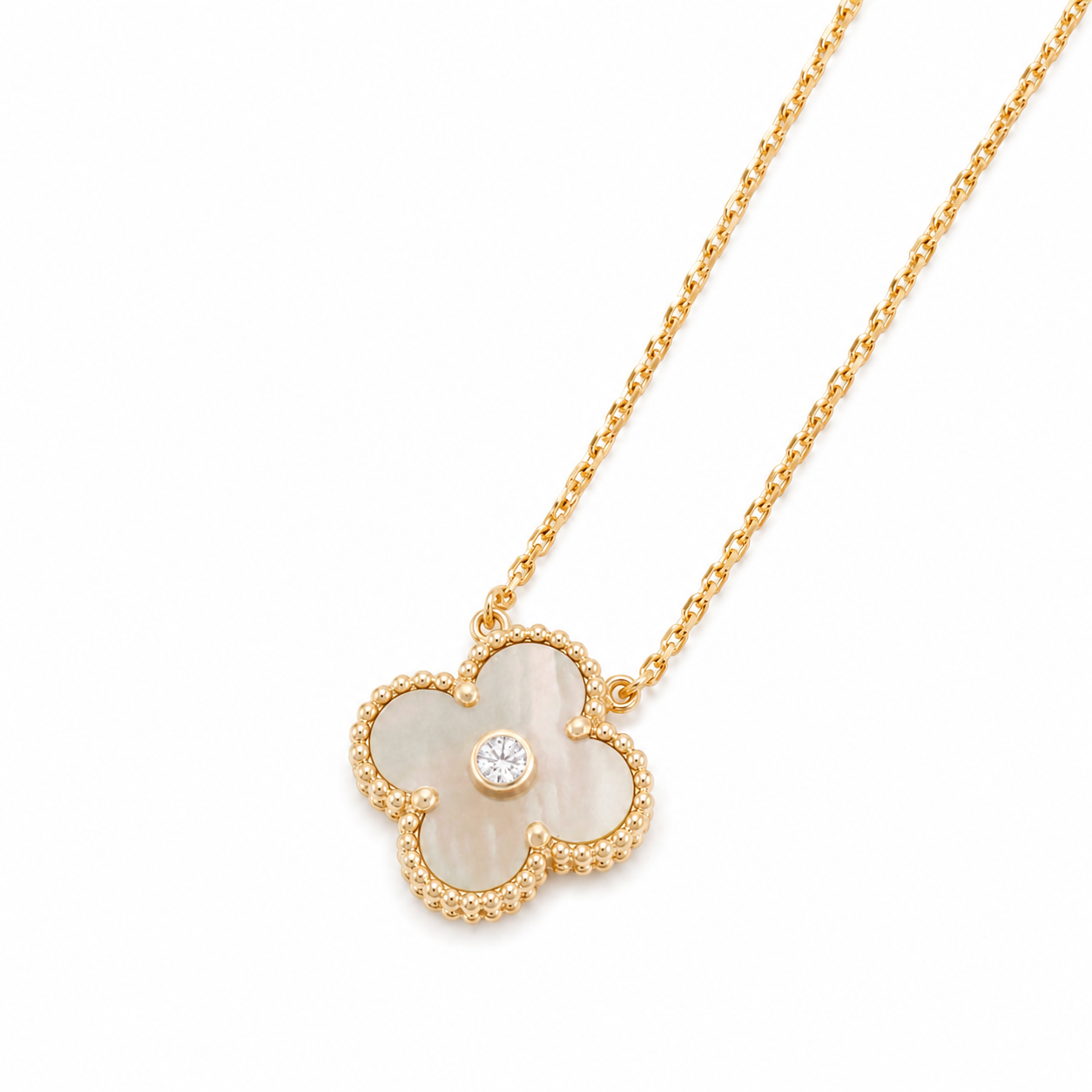 925 Silver, Lucky Clover Leaf Necklace, 18K Gold Plated