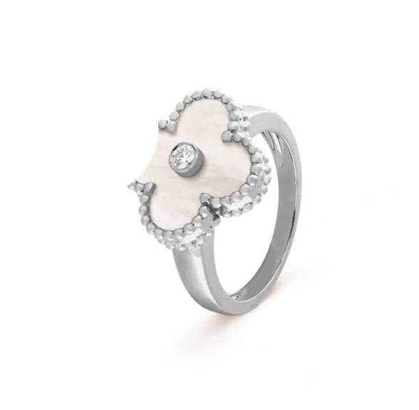 White gold clover leaf ring with 18K gold plating