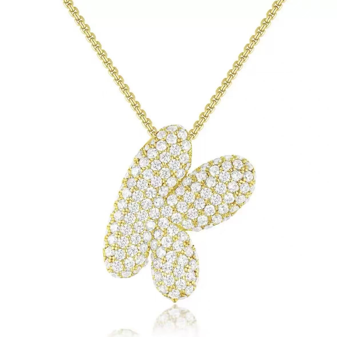 Fashion Bubble Letter Necklace – 26 Initial Pendant with Sparkling Zircon Design