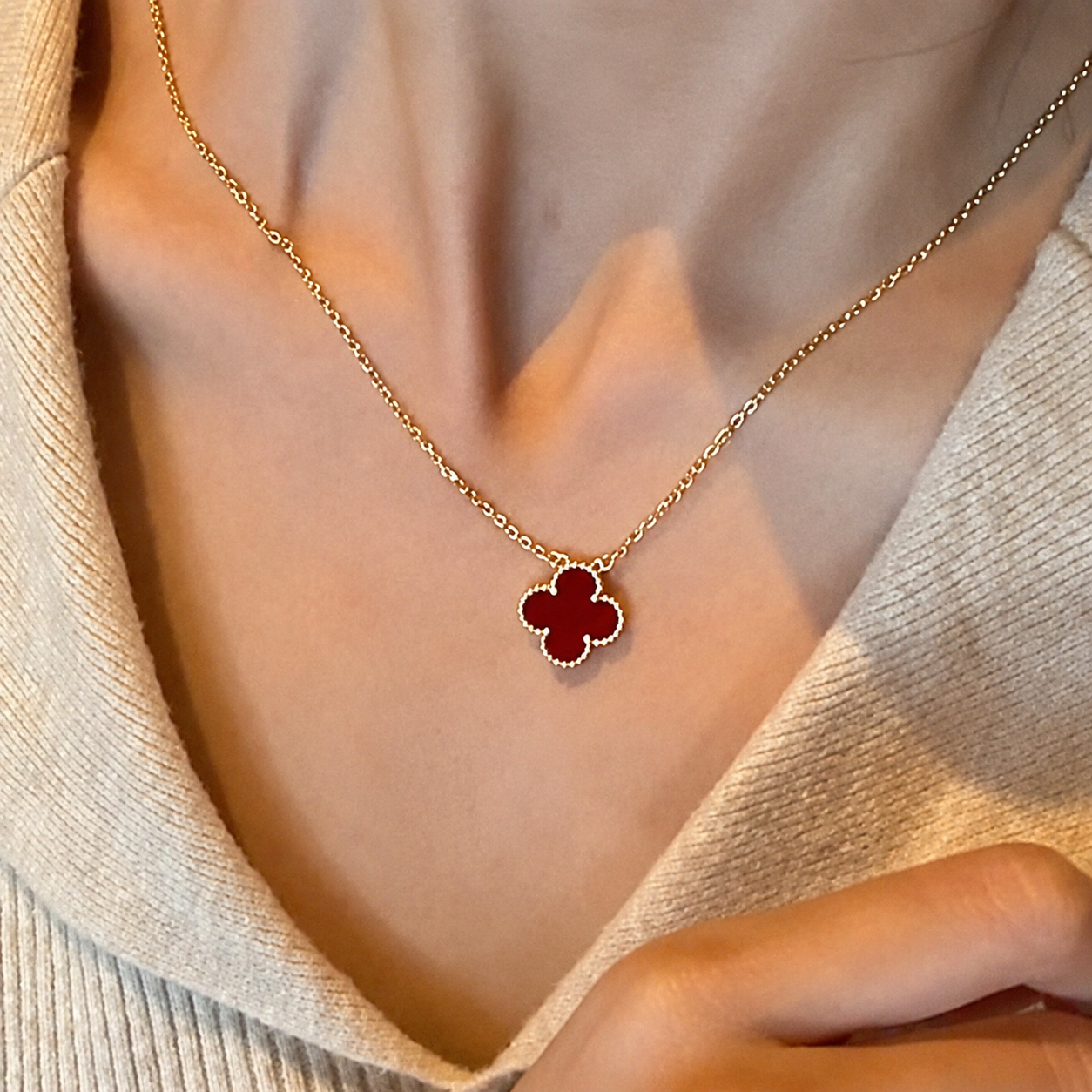 925 Silver, Clover Leaf Necklace, 18K Gold Plated, 1 Motif