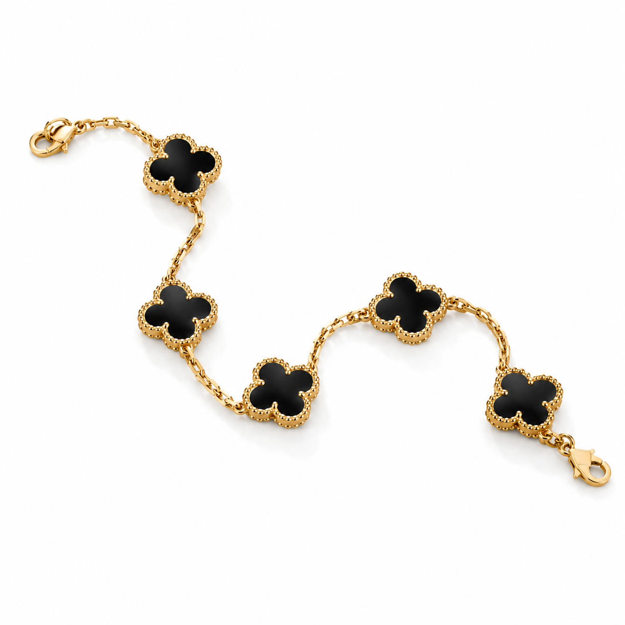 925 Silver,Clover Leaf Bracelet, 18K Gold Plated, 5 Motifs