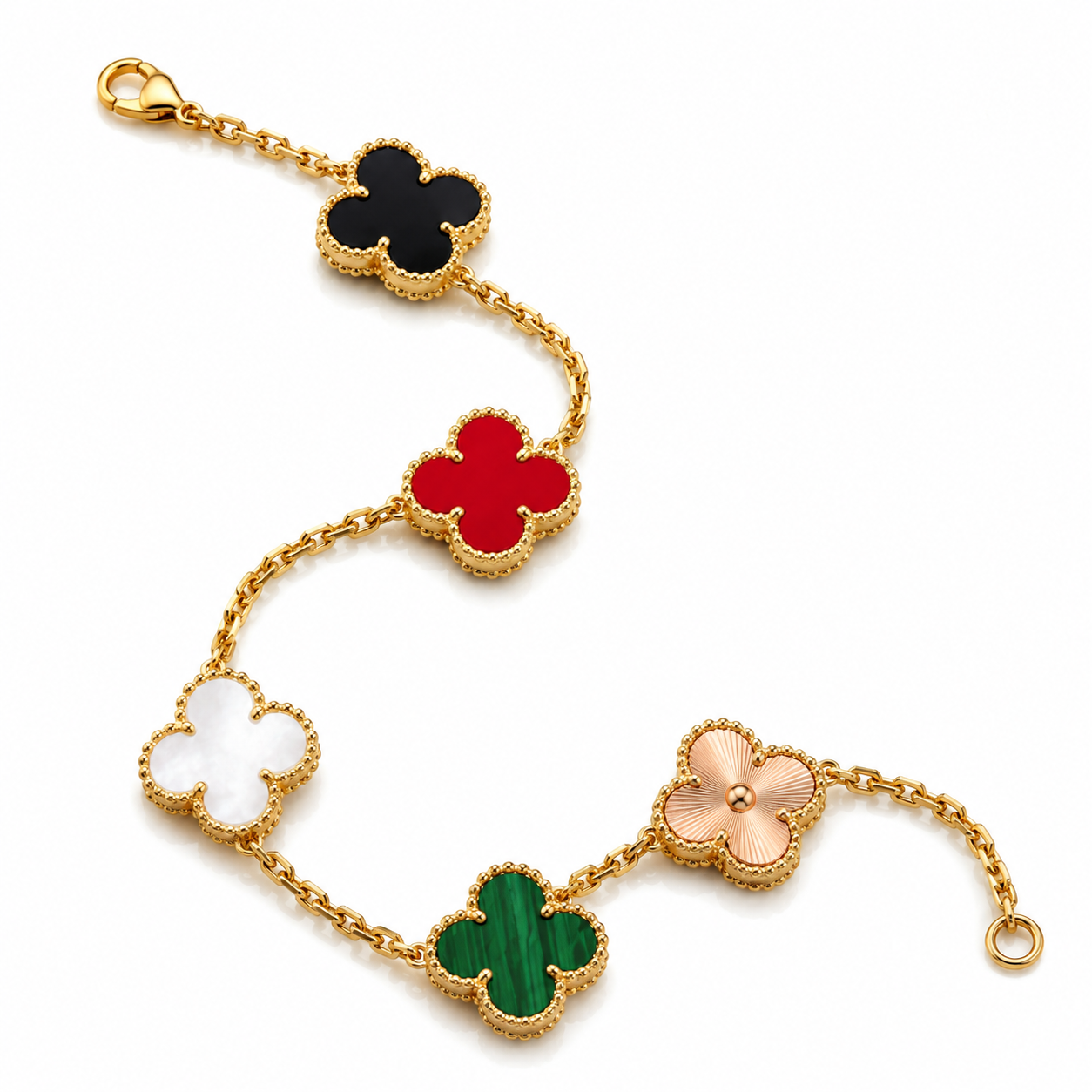 925 Silver,Clover Leaf Bracelet, 18K Gold Plated, 5 Motifs