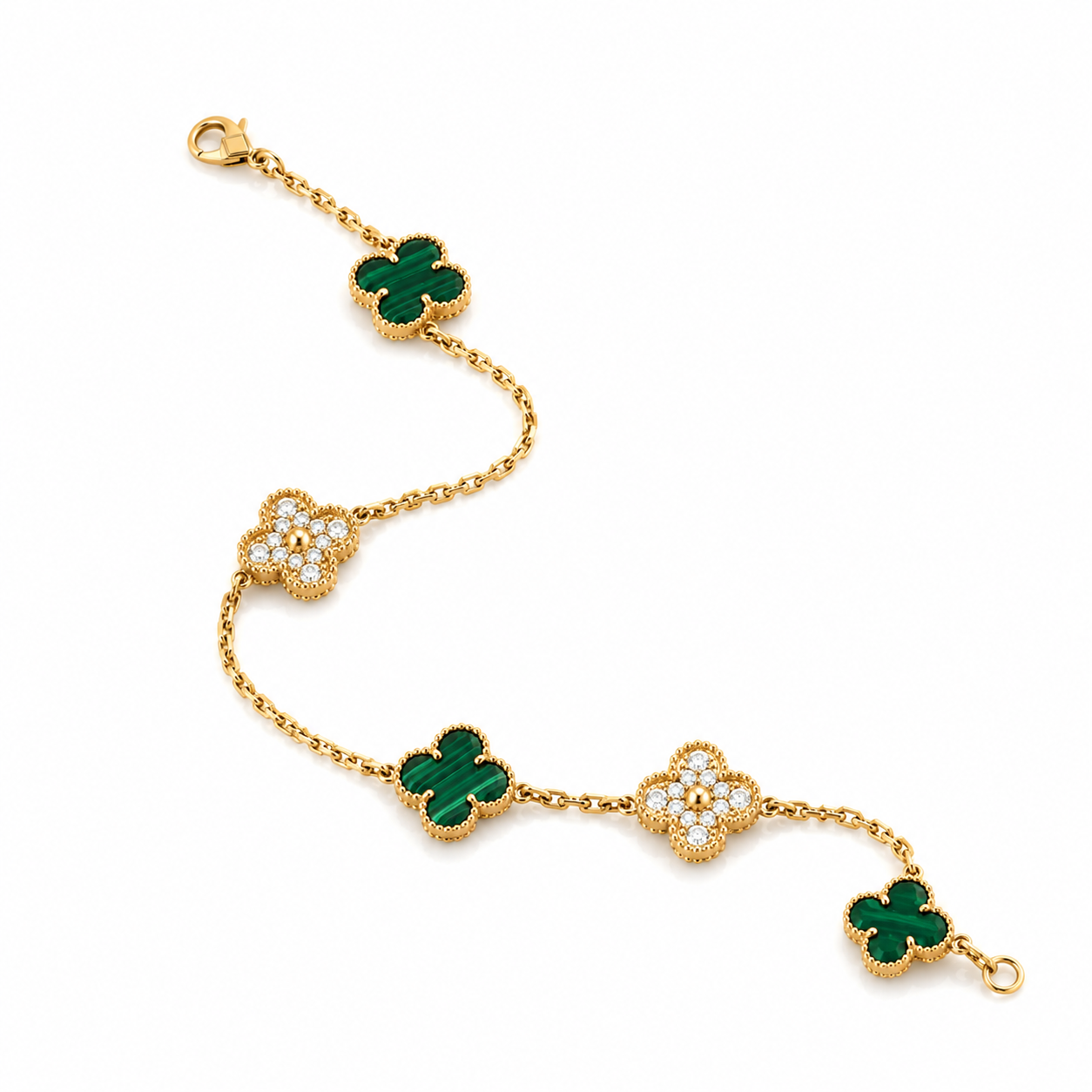 925 Silver,Clover Leaf Bracelet, 18K Gold Plated, 5 Motifs