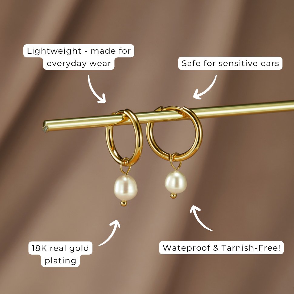 18K Gold-Plated Stainless Steel Freshwater Pearl Hoop Earrings