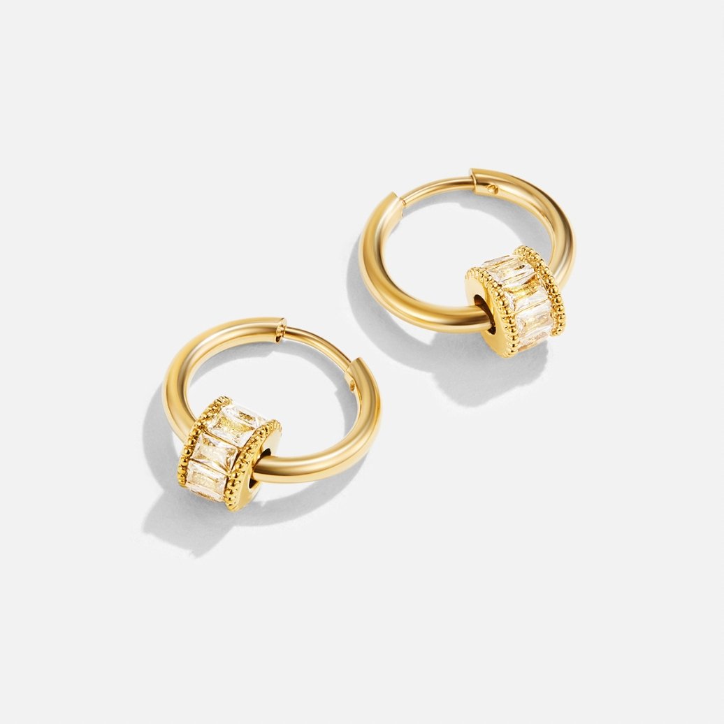 18K Gold-Plated Stainless Steel Crystal Hoop Earrings