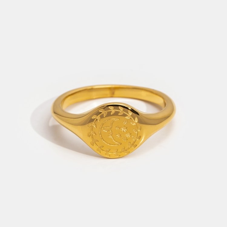 18K Gold-Plated Stainless Steel Crescent Moon Ring