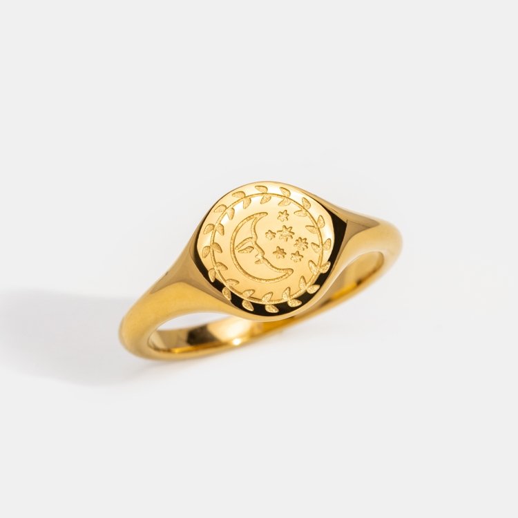 18K Gold-Plated Stainless Steel Crescent Moon Ring
