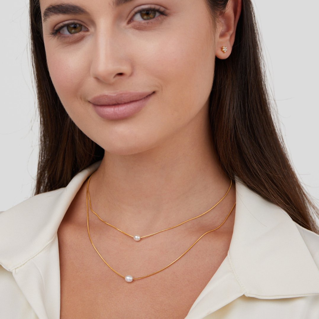 18K Gold-Plated Stainless Steel Layered Freshwater Pearl Necklace