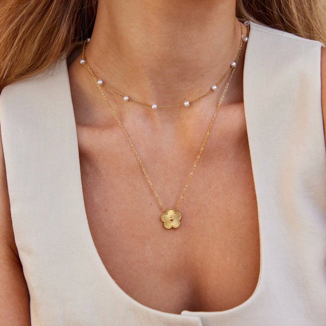 18K Gold-Plated Stainless Steel Pearl Pendant Necklace
