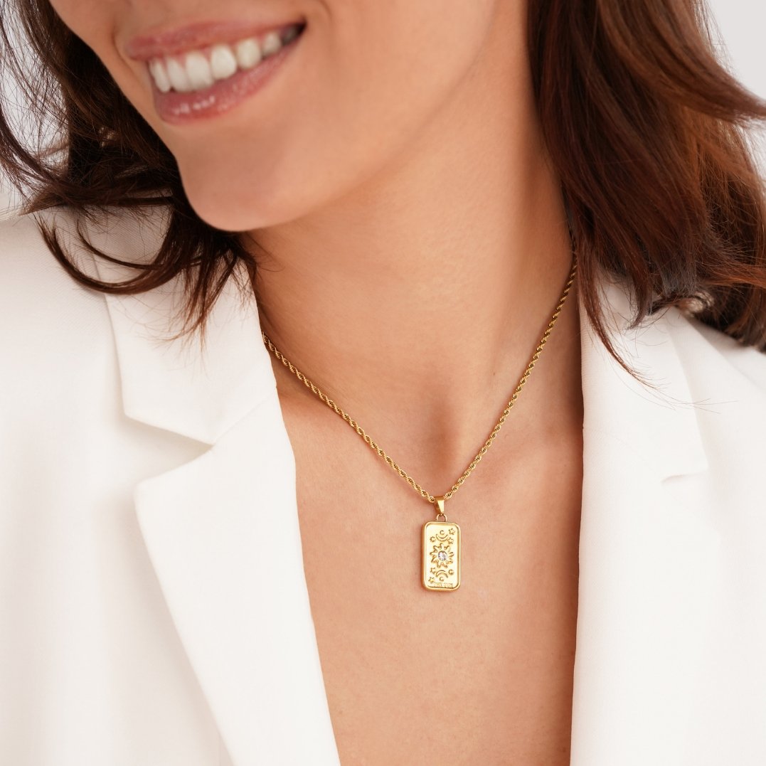 18K Gold-Plated Stainless Steel Tarot Sun Pendant Necklace