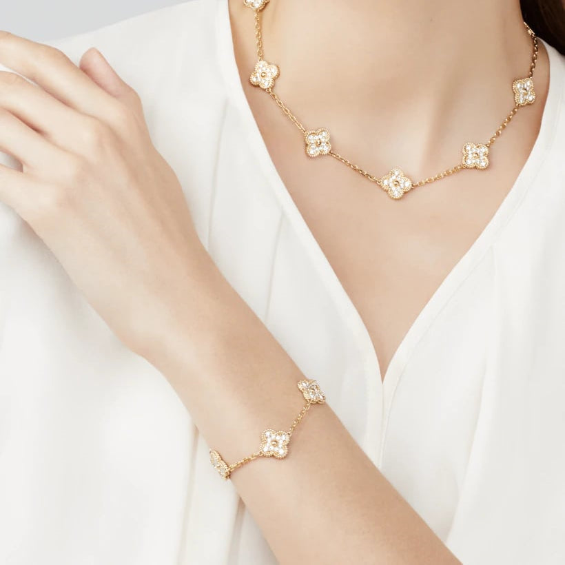 Clover Leaf Bracelet With Diamond,925 Silver, 18k Gold Plated
