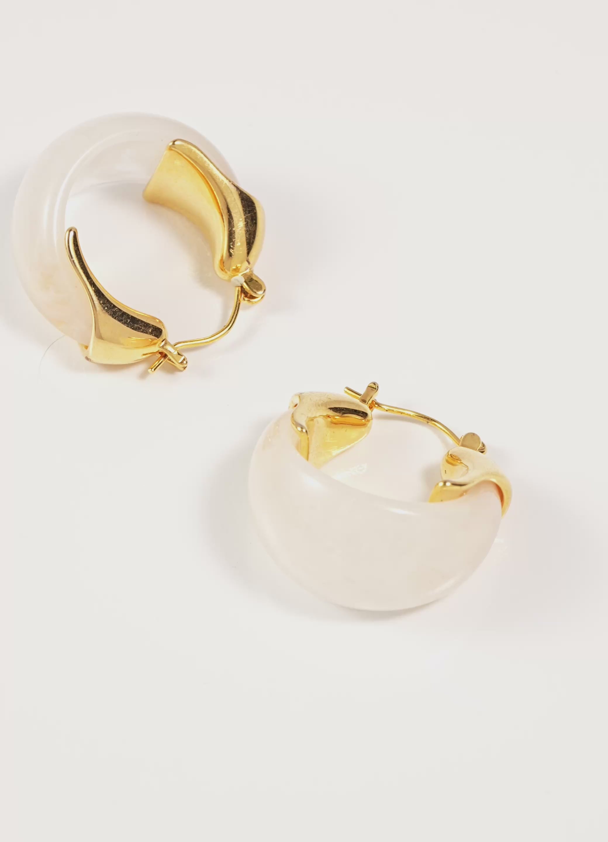 18K Gold-Plated Brass Sculptural Resin Hoop Earrings