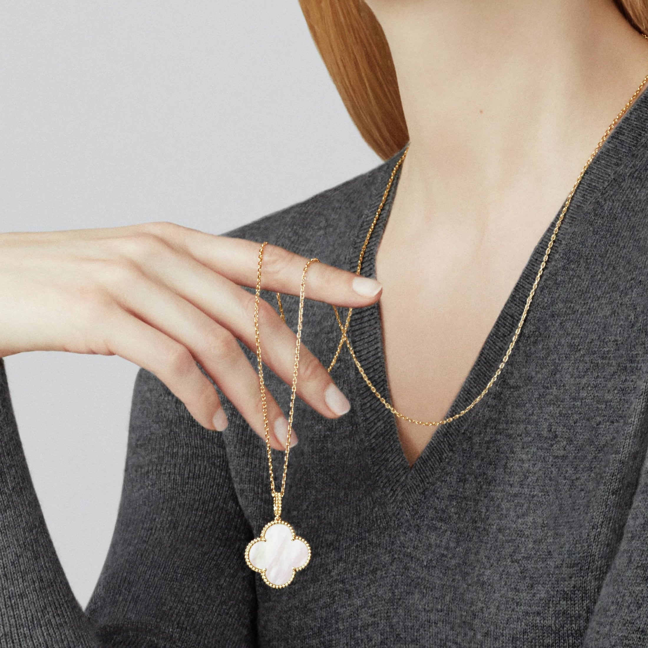 Clover Leaf long Necklace,925 Silver, 18k Gold Plated