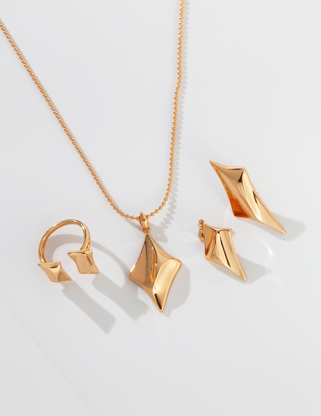 Sterling Silver Necklace/Earrings - Vintage Gold & White Gold Plated 4-Sided Star Pendant