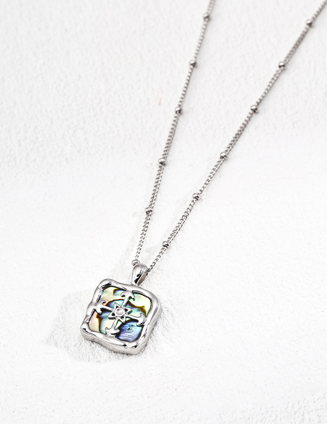 S925 Silver Shell Pendant Necklace - Vintage Iridescent Abalone Earrings Set in Gold Plated or White Gold