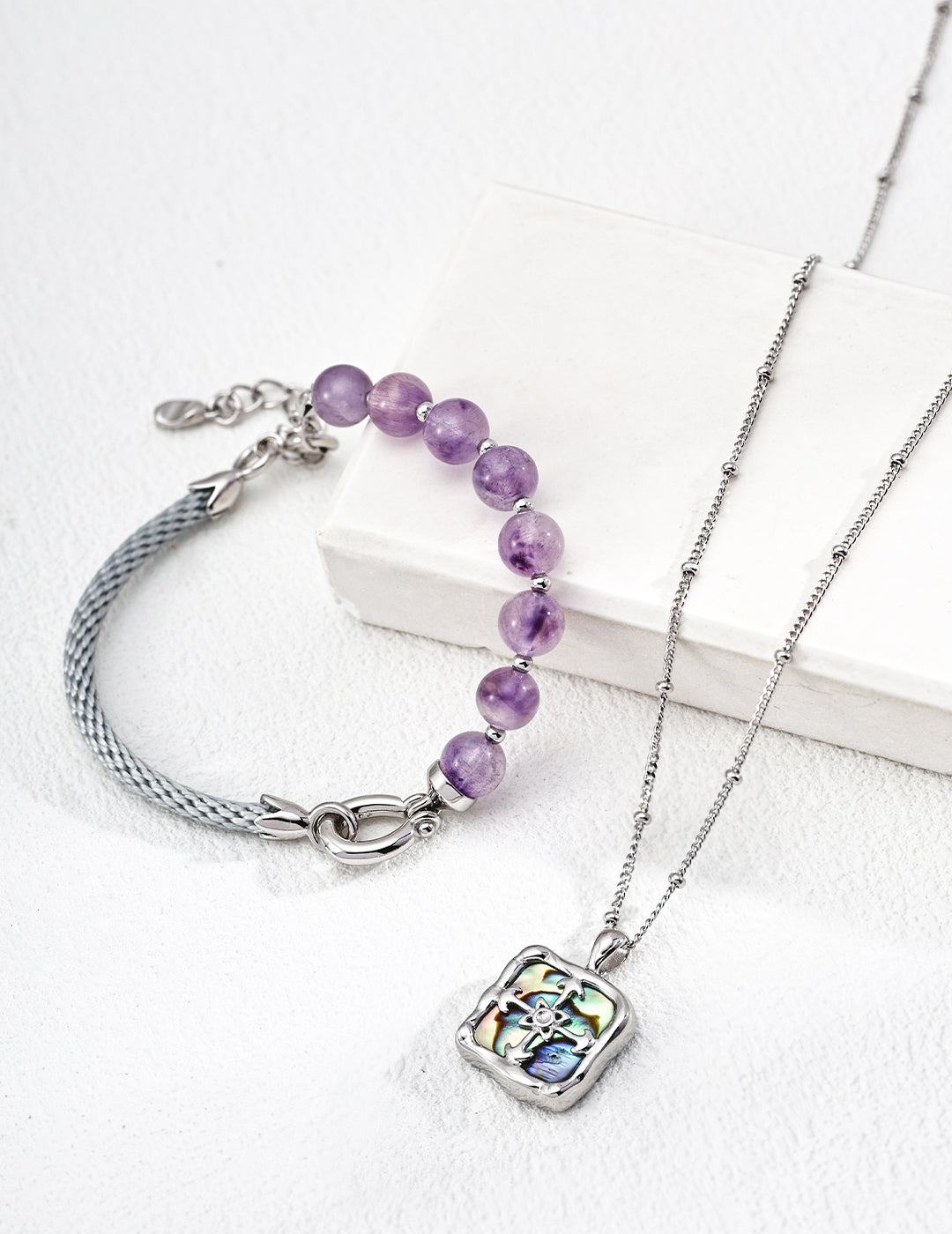 S925 Silver Shell Pendant Necklace - Vintage Iridescent Abalone Earrings Set in Gold Plated or White Gold