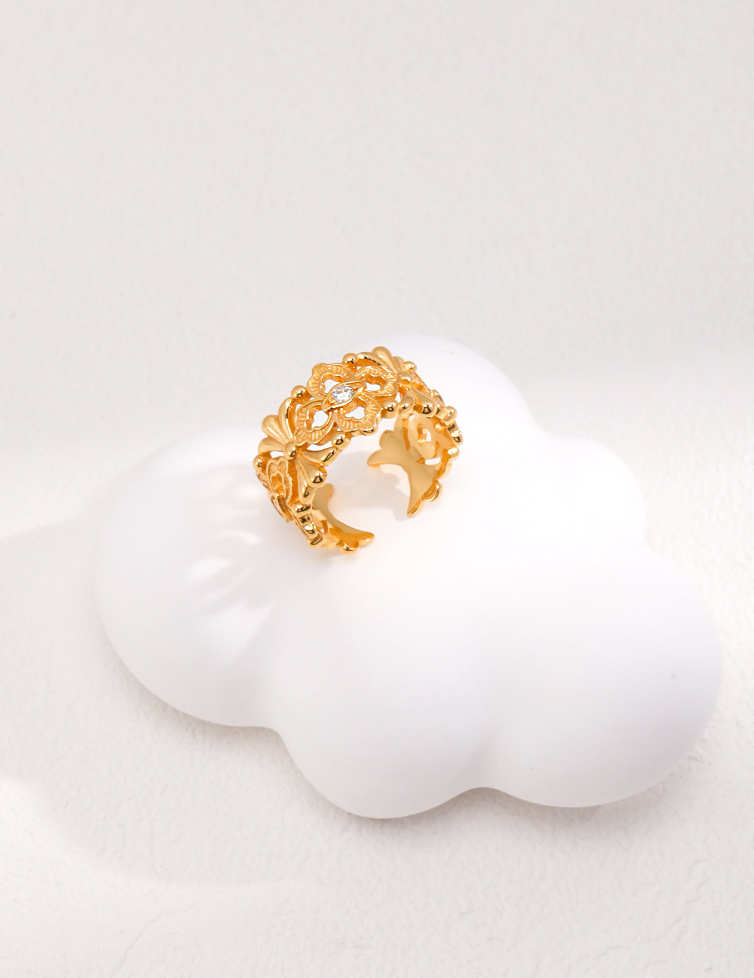 S925 Silver White/Vintage Gold Plated, Bold Cocktail Ring,Adjustable Statement Ring Size 14-20
