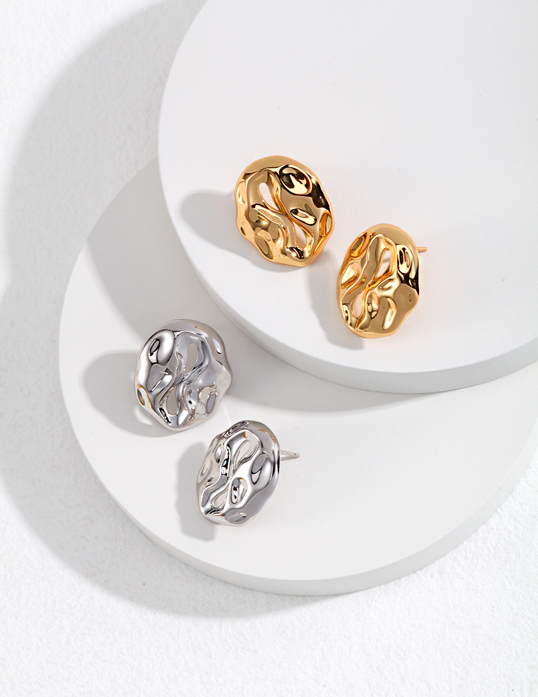 Two-Tone Gold Earrings S925 Sterling Silver, White & Vintage Gold Plated Retro Design, Elegant Drop Earrings